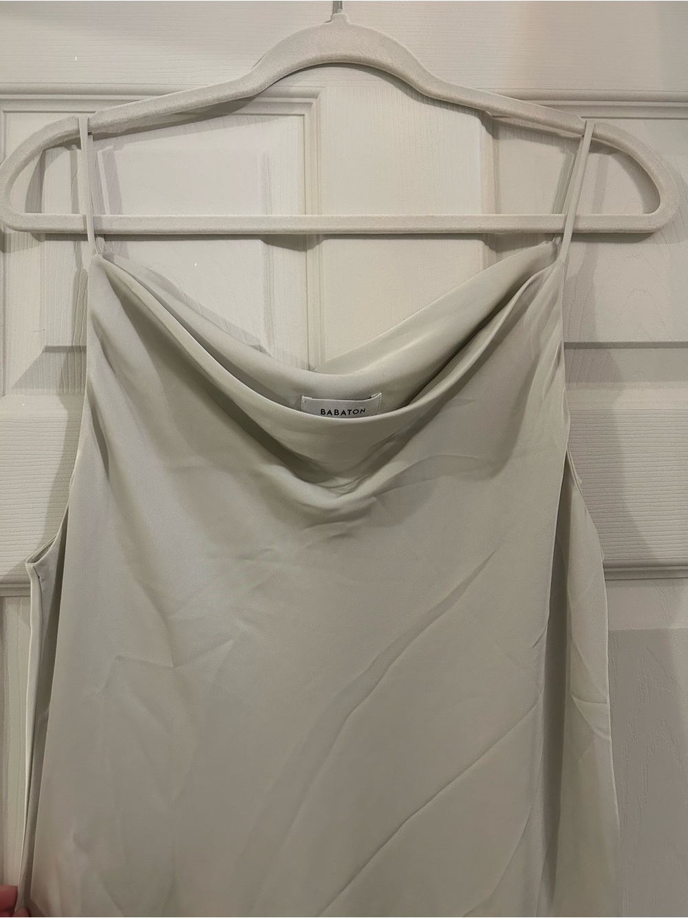 Babaton Aritzia Fonda Dress Satin Cowl Neck Cream Effortless Minimalist Large - Picture 4 of 8
